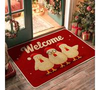 Festive Chicken Doormat, Red Welcome Mat for Indoor & Outdoor Holiday Decor, Non-Slip Absorbent Entrance Mats, Easy to Clean 29x17 Inch