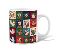 Festive Chicken Holiday Quote Christmas Ceramic Coffee Mug 11oz | Fanciful Illustration, Coffee Cup, Farmhouse Aesthetic, Cozy Winter Theme, Decorative Grid Pattern, Seasonal Farmhouse Decor