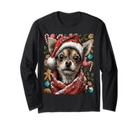 Festive Chihuahua with Santa Hat Snowy Winter Christmas Dog Long Sleeve T-Shirt