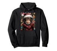 Festive Chimpanzee with Santa Hat Snowy Winter Christmas Pullover Hoodie