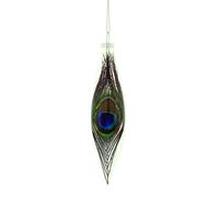 Festive Christmas 15 Centimeter Peacock Feather Glass Drop Ball