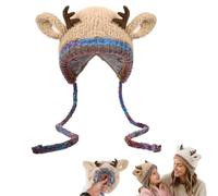 Festive Christmas Antler Hat & Bag 2-in-1, Christmas Transformable Hat and Bag, Cute Deer Storage Knitted Winter Hats, Magic Transformable Wear and Carry, Faux Fur Ski Cap Cute Fuzzy Beanies (Khaki)