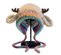 Festive Christmas Antler Hat & Bag 2-in-1,Christmas Transformable Hat and Bag,Women Warm Earflap Beanie Hats,Cute Animal Ear Knitted Hooded Hats,for Christmas Fancy Dress Costume Accessories