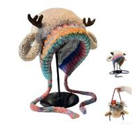 Festive Christmas Antler Hat & Bag 2-in-1, Cute Christmas Antler Beanie Hat, Creative Reindeer Beanie for Women & Adults, Warm Knitted Deer Winter Cap Folds into Handbag (A)