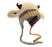 Festive Christmas Antler Hat - Knitted Wool 20.9-22.8 Inches | Warm Windproof Knitted Hats Cute Christmas Antlers Knitted Hat | Women Teens Kids Winter Travel Holiday Out