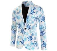 Festive Christmas Blazer for Men, 3D Printed Santa Snowman & Christmas Tree Design, Black Formal Jacket for Xmas Parties & Holiday Gatherings Christmas Costume