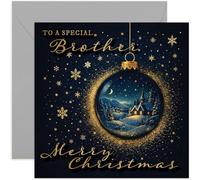 Festive Christmas Card for Brother, Merry Holiday Star Design Gift, for Sibling, Blank Inside with Envelope