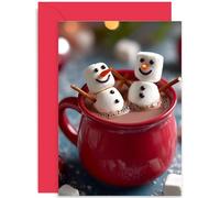 Festive Christmas Card for Friend, Funny Xmas Design Marshmallow Snowmen in Hot Chocolate