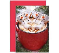 Festive Christmas Card for Friend, Humorous Funny Xmas Design Marshmallow Snowmen in Hot Chocolate