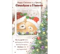 Festive Christmas Card for Grandson and Fiancee, Traditional Holiday Design with Bears, 15 x 23 cm, Heartwarming Verse