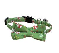 Festive Christmas Cat Collar with Bow Tie, Quick Release Safety Buckle & Bell (Light Green)
