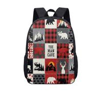Festive Christmas Deer 17 Inch Backpack for Kids Teens, Forest Silhouette Red Plaid School Bag Travel Daypack (12)