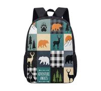 Festive Christmas Deer 17 Inch Backpack for Kids Teens, Forest Silhouette Red Plaid School Bag Travel Daypack (10)
