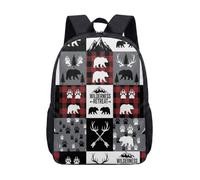 Festive Christmas Deer 17 Inch Backpack for Kids Teens, Forest Silhouette Red Plaid School Bag Travel Daypack (11)