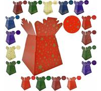 Festive Christmas Design Bouquet, Flower Box/Vase - Transportation Xmas Display Boxes (Stars & Snowflakes - Red)