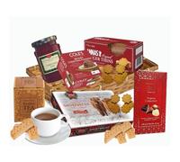Festive Christmas Food Hamper In Open Bamboo Tray - With Brandy Christmas Pudding, Shortbread, Jam, Tea & Chocolate Pralines - Luxury Sharing Gift for Couples, Mum, Wife or Birthdays
