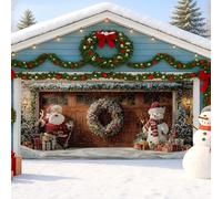 Festive Christmas Garage Door Cover, Red Jolly Santa and Snow Man Large Garage Door Decorations, Holiday Indoor and Outdoor Winter Party Background Decor 157x71 Inch