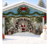 Festive Christmas Garage Door Cover, Snow Man and Santa Design Large Garage Door Decorations, Holiday Indoor and Outdoor Xmas Party Backdrop Decor 157x71 Inch