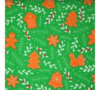 Festive Christmas Gingerbread Men Vine Printed Poly Cotton Fabric Polycotton 45" (Sample (10cm x 10cm), Green 6416)