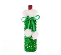 Festive Christmas Gnome Decorative Wine Bottle Cover Glitter Fabric for Champagne and Wine, Holiday Table Ornament for Party, Wedding, Birthday, Anniversary(Green B)