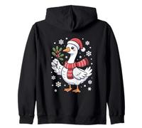 Festive Christmas Goose With Mistletoe And Snowflakes Zip Hoodie