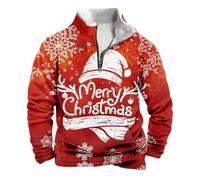Festive Christmas Half-Zip Sweatshirt with Faux & Holiday Graphics, Sweater-Style Long Sleeve Top (UK, Alpha, S, Regular, Regular, Christmas 12)