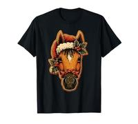 Festive Christmas Horse with Santa Hat Gingerbread Cookie T-Shirt