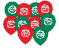 Festive Christmas Latex Balloons, Red and Green, 12-Inch, Merry Christmas Design, Party Decorations, 10 Pack