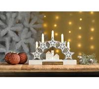 Festive Christmas LED Light Up Candle Bridge 32cm Long Wooden Village with Stars