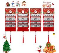 Festive Christmas Money Wallets & Envelopes Set with 10 Card Slots - Santa Design Red Holiday Cash Holder for Gifting Adults New Year Celebrations, Premium Glossy Gift Set with Tassel, Snowmen