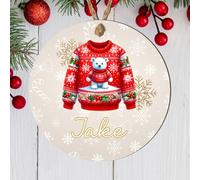 Festive Christmas Personalised Sweater Bauble with Name - Christmas Jumper Wood or Acrylic Decoration for Family Friends Kids Grandkids Keepsake (Polar Bear, MDF Wood - Indoor use only)