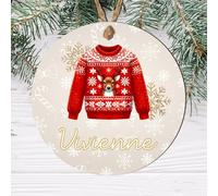 Festive Christmas Personalised Sweater Bauble with Name - Christmas Jumper Wood or Acrylic Decoration for Family Friends Kids Grandkids Keepsake (Reindeer, MDF Wood - Indoor use only)