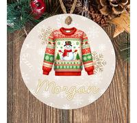 Festive Christmas Personalised Sweater Bauble with Name - Christmas Jumper Wood or Acrylic Decoration for Family Friends Kids Grandkids Keepsake (Snowman, MDF Wood - Indoor use only)