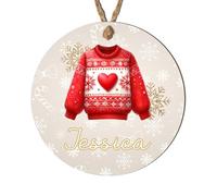 Festive Christmas Personalised Sweater Bauble with Name - Christmas Jumper Wood or Acrylic Decoration for Family Friends Kids Grandkids Keepsake (Heart, MDF Wood - Indoor use only)