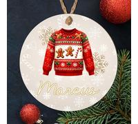 Festive Christmas Personalised Sweater Bauble with Name - Christmas Jumper Wood or Acrylic Decoration for Family Friends Kids Grandkids Keepsake (Gingerbread Men, MDF Wood - Indoor use only)