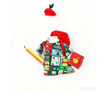 Festive Christmas Print Pet Costume with Red Santa Hat | A colourful seasonal outfit has a bright all-over festive print and a separate red Santa-style hat, bringing together two