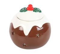 Festive Christmas Pudding Oil Burner - Ceramic Aromatherapy Candle Holder for Essential Oils, Holiday Home Decor, Elegant and Unique Design