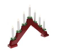 Festive Christmas Static 7 LED RED Wood LED CANDLE ARCH/CANDLELIER/bridge - Battery with Timer
