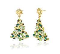 Festive Christmas Stud Earrings for Women Dangle Drop Earrings with Colorful Bow Christmas Tree and Santa Claus Bell Hat Crystal Enamel Holiday Party Jewelry Gifts, Adjustable, Alloy Steel, No