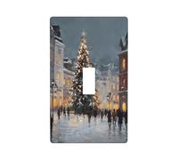 Festive Christmas Tree Snowy Streets Light Switch Cover Decorative Single Toggle 1 Gang Wall Plate for Kitchen Farmhouse Bedroom Bathroom Art Decor
