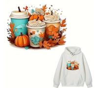 Festive Coffee Cup and Pumpkin Iron On Transfers for T-Shirts Rub on Transfers Stickers Vinyl Ready to Press Stickers Iron on Decals for T-Shirts Clothing Hoodie DIY Crafts
