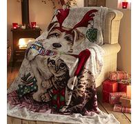 Festive Collection Ivy and Snowy Fleece Blanket, Multi, 130 x 170 Centimetre