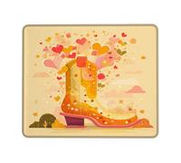 Festive Colorful Cowboy Boot Mouse Pad, Vibrant Yellow Red Design with Hearts, Decorative Stitched Edge Mousepad, Soft Non-Slip Washable Gaming Mat for Home and Office Square 8x10 Inch
