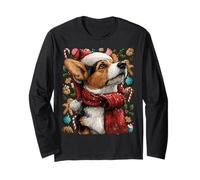 Festive Corgi with Snow Santa Hat Snowy Winter Christmas Dog Long Sleeve T-Shirt