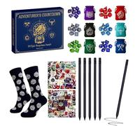 Festive Countdown Calendar Kit, 24 Day Holiday Advent, Red Green Polyhedral Dice Storage Pouches Necklace Sticker Socks Mix with Surprise Item Design, Compact Gift Activity Box Set, for Teens Kids Use