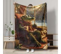 Festive Crocodile Fleece Blanket, Green Holiday Decor Throws, Cozy Winter Xmas Soft Blanket for Sofa, Bed, All Season 60x80 Inch