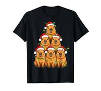 Festive Cute Santa Capybara Christmas Tree Lights Value Graphic T-Shirt, Men, Black, M
