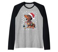 Festive Dachshund Lights Lovers Holiday Fun Christmas Vibes Raglan Baseball Tee