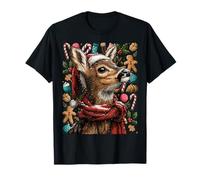 Festive Deer with Snow Santa Hat Winter Christmas Animal T-Shirt