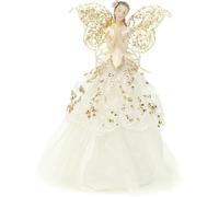 Festive Fabric Angel Christmas Tree Topper - 23 Cm - Gold And Cream